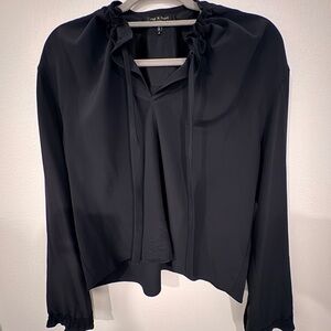 rag & bone silk Black Tie-Neck Long-Sleeve Blouse with Ruffle Collar